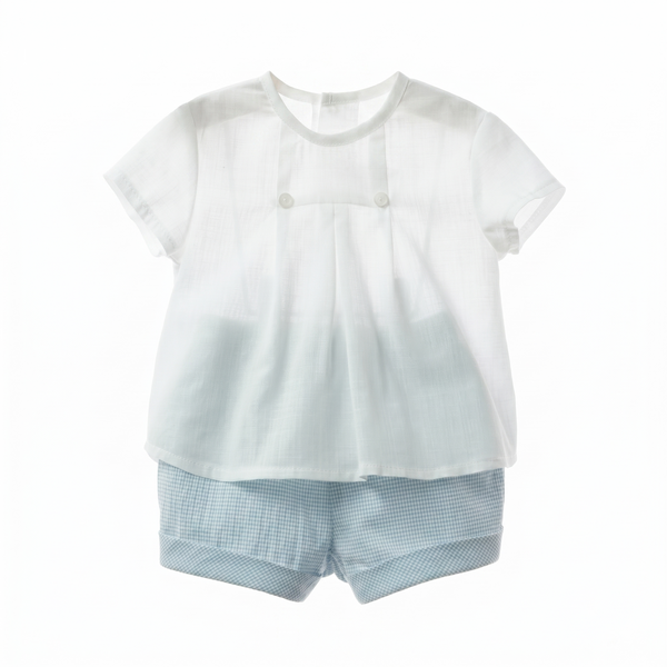 BOYS PIN CHECK SHORT AND SHIRT 2P ALFARERIA
