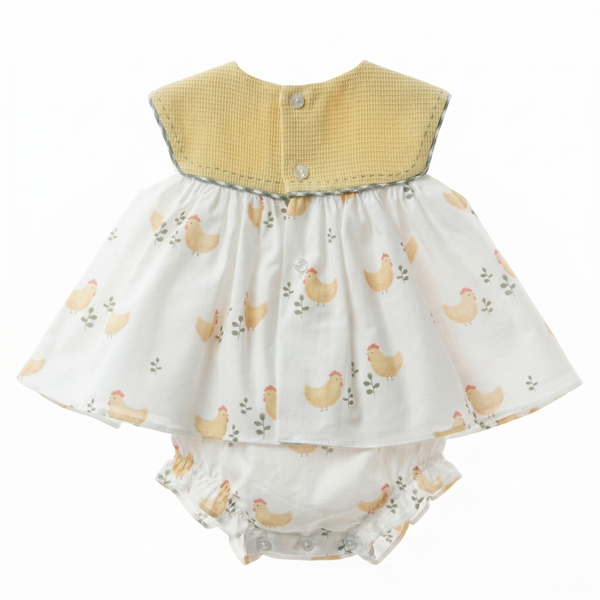 GIRLS YELLOW PEEP DRESS WITH BLOOMER 2P SET ANFORA
