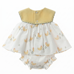 GIRLS YELLOW PEEP DRESS WITH BLOOMER 2P SET ANFORA