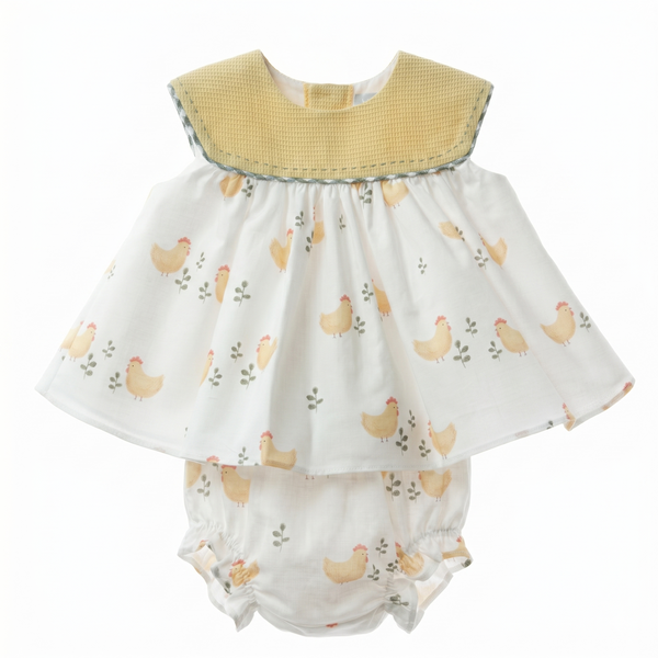 GIRLS YELLOW PEEP DRESS WITH BLOOMER 2P SET ANFORA