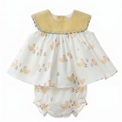 GIRLS YELLOW PEEP DRESS WITH BLOOMER 2P SET ANFORA