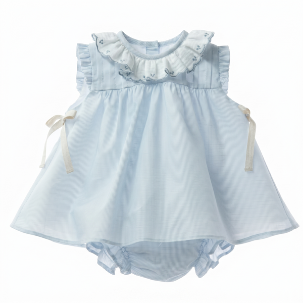 GIRLS EMBROIDERED COLLAR STRIPED DRESS CRISTAL