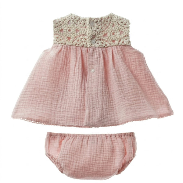 GIRLS CROCHET KNIT GAUZE DRESS WITH BLOOMER 2P DECORACION