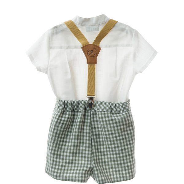BOYS MAO COLLAR SHIRT AND VICHY SHORT WITH SUSPENDER 3P ANFORA