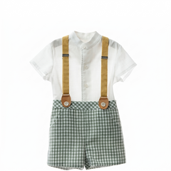 BOYS MAO COLLAR SHIRT AND VICHY SHORT WITH SUSPENDER 3P ANFORA