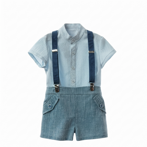 BOYS MAO COLLAR SHIRT ANS SHORT WITH SUSPENDER 3P ALFARERIA
