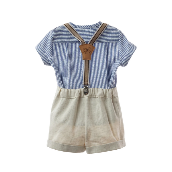 BOYS STRIPED SHIRT AND LINEN SHORT WITH SUSPENDER 3P MARMOLINA