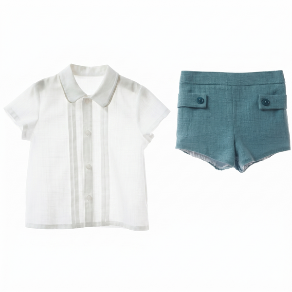 BOYS SHIRT WITH COLLAR AND SHORT 2P AZULEJO