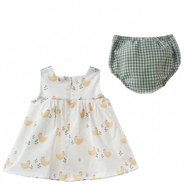 GIRLS YELLOW PEEP DRESS WITH VICHY BLOOMER 2P SET ANFORA