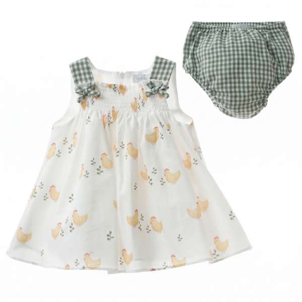 GIRLS YELLOW PEEP DRESS WITH VICHY BLOOMER 2P SET ANFORA