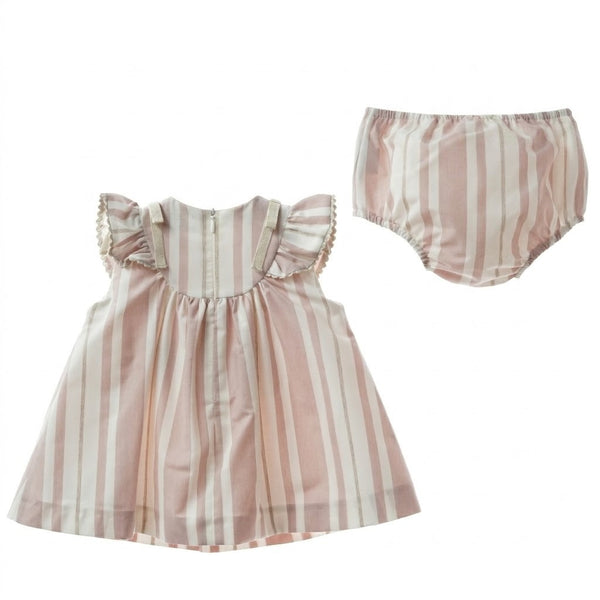 GIRLS RUFFLE SLEEVE STRIPED DRESS WITH BLOOMER 2P PORCELANA