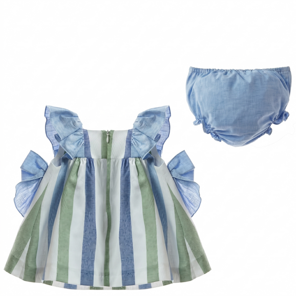 GIRLS STRIPED AND BOWS DRESS WITH BLOOMER 2P  MOSAICO