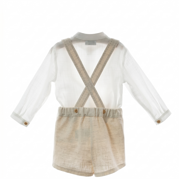 BOYS MAO COLLAR AND IVORY LINEN SHORT SUSPENDER 2P PORCELANA