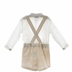 BOYS MAO COLLAR AND IVORY LINEN SHORT SUSPENDER 2P PORCELANA