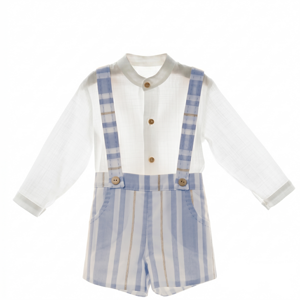 BOYS MAO COLLAR AND STRIPED SHORT SUSPENDER 2P PORCELANA