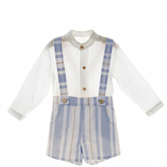 BOYS MAO COLLAR AND STRIPED SHORT SUSPENDER 2P PORCELANA