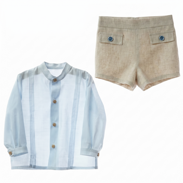 BOYS LINEN SHORT AND THIN STRIPED SHIRT 2P CRISTAL