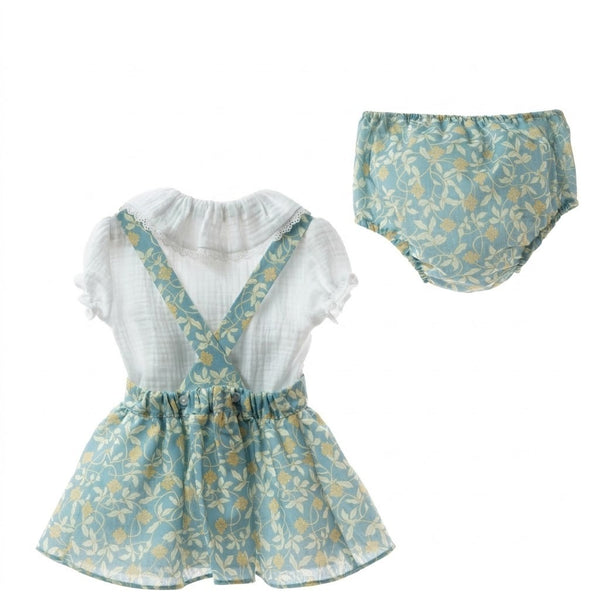 GIRLS LEAF AND FLOWER ROMPER DRESS WITH BLOUSE 2P ALFARERIA