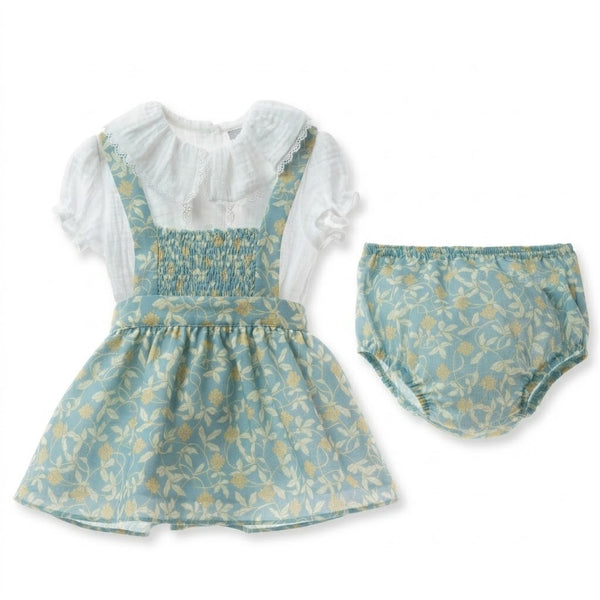 GIRLS LEAF AND FLOWER ROMPER DRESS WITH BLOUSE 2P ALFARERIA