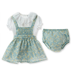 GIRLS LEAF AND FLOWER ROMPER DRESS WITH BLOUSE 2P ALFARERIA