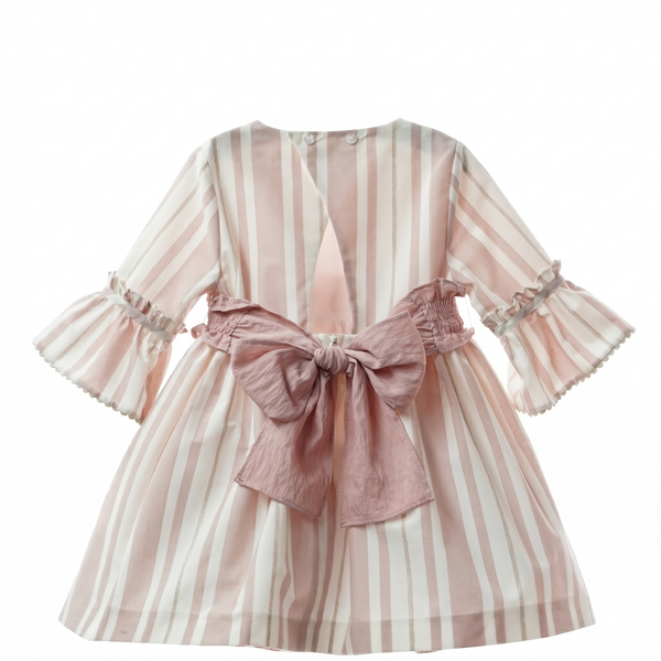 GIRLS SMOCKED BELT STRIPED DRESS PORCELANA