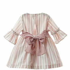 GIRLS SMOCKED BELT STRIPED DRESS PORCELANA