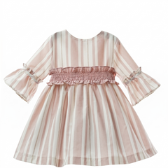 GIRLS SMOCKED BELT STRIPED DRESS PORCELANA