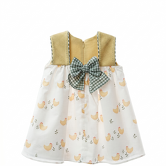 GIRLS YELLOW PEEP AND VICHY BUTTONS BOW DRESS ANFORA