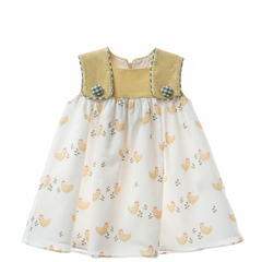 GIRLS YELLOW PEEP AND VICHY BUTTONS BOW DRESS ANFORA