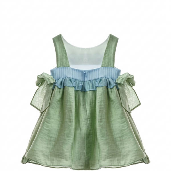 GIRLS BOWS RUFFLE GREEN DRESS MOSAICO