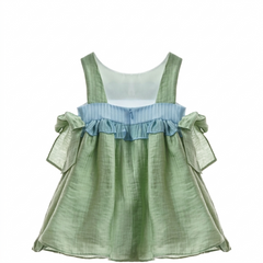 GIRLS BOWS RUFFLE GREEN DRESS MOSAICO