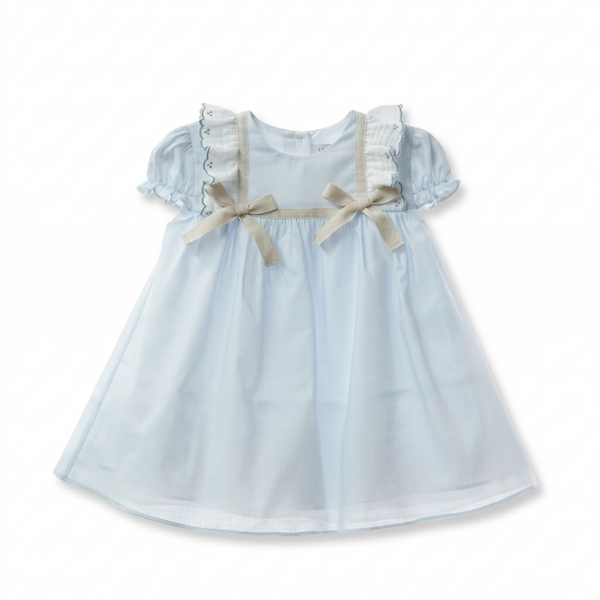 GIRLS STRIPED PUFF SLEEVE DRESS CRISTAL