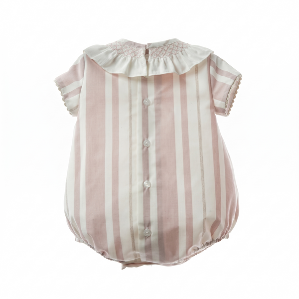GIRLS SMOCKED COLLAR STRIPED ROMPER PORCELANA