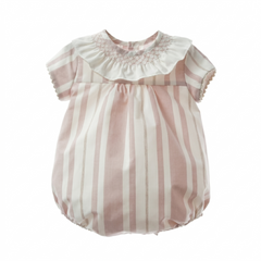 GIRLS SMOCKED COLLAR STRIPED ROMPER PORCELANA