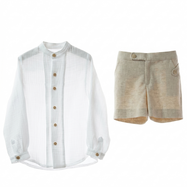 BOYS LINEN SHORT AND GAUZE SHIRT 2P CERAMICA