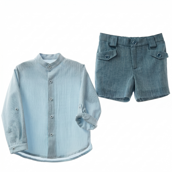 BOYS PIN CHECK SHIRT AND SHORT 2P ALFARERIA