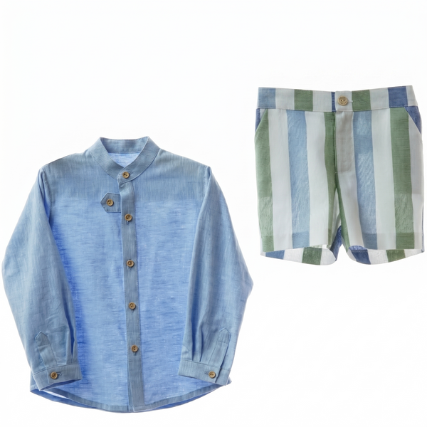 BOYS WIDE STRIPED SHORT AND SHIRT 2P MOSAICO