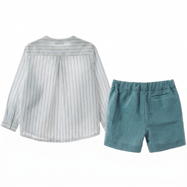 BOYS THIN STRIPED SHIRT AND SHORT AZULEJO