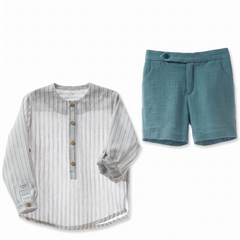BOYS THIN STRIPED SHIRT AND SHORT AZULEJO