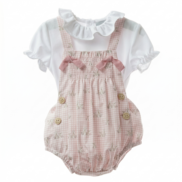 GIRLS BUNNIES FAM ROMPER WITH BLOUSE 2P ARCILLA