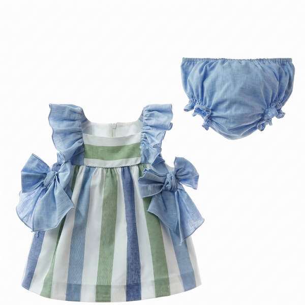 GIRLS STRIPED AND BOWS DRESS WITH BLOOMER 2P  MOSAICO