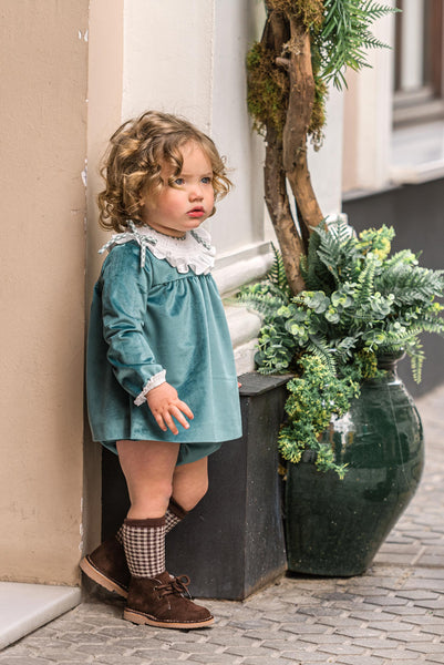 BABY VELVET WITH SMOCKED COLLAR SHORT DRESS 2P SET AVA