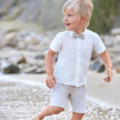 BOYS SHIRT AND BEIGE SHORT AND BOW TIE SET