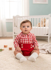BABY BOY RED PLAID LONG SLEEVE SHIRT WITH SHORT PANTS RED SET