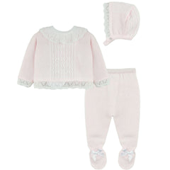 NEWBORN PINK RUFFLE NECK KNIT 3P SET