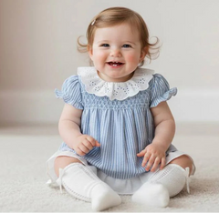 BABY STRIPED AND RUFFLE COLLAR SHORT DRESS SET TRISTAN