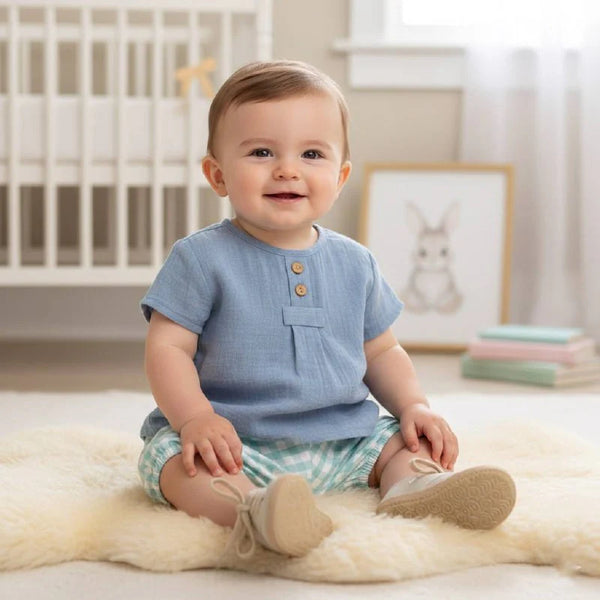 BOYS PLAID SHORT AND SHIRT SET BARBADOS