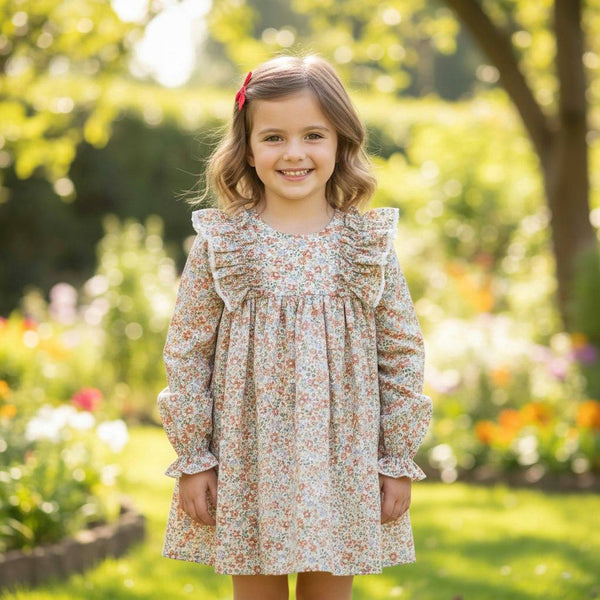 GIRL FALL FLOWERS DRESS BORDADOS