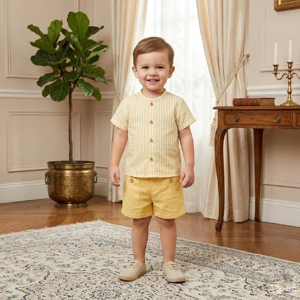 BOYS YELLOW STRIPED SHIRT AND SHORT 2P SET LUCCA