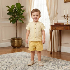 BOYS YELLOW STRIPED SHIRT AND SHORT 2P SET LUCCA